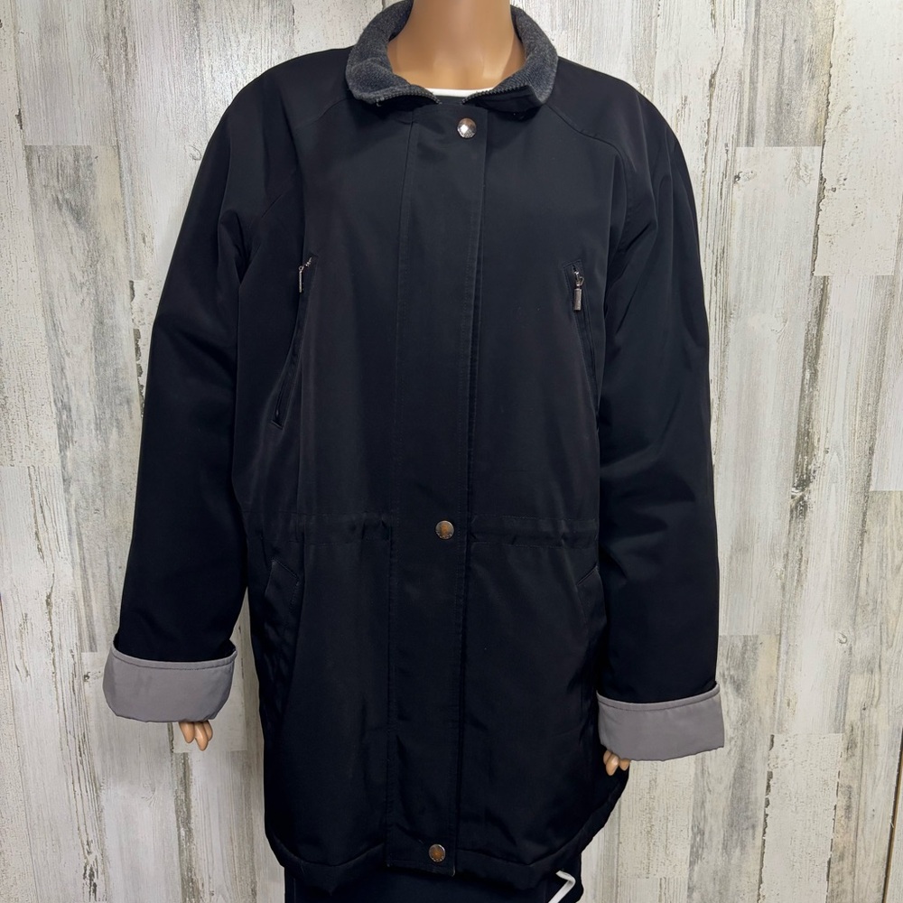 Nautica Black Long Zip-Front Plus Size Coat